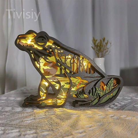 2023 New Arrival LED Frog Wooden Night Light, Gift for Mother's Day, Room Wall Decor